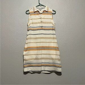 Beach Lunch Lounge Linen Cotton Blend Striped Sleeveless Shirt Dress Size XS